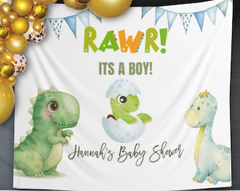 Personalized Dinosaur Baby Shower Backdrop It's a Boy Dinosaur Baby Shower Banner Boy Dinosaur Baby Shower Rawr Animals Baby Sprinkle Decor