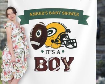 Packers Theme Sport Baby Shower Hintergrund, grün gelb maßgeschneiderte Boy Baby Shower Banner, es ist ein Junge Fußball Theme Baby Shower Decor PD3