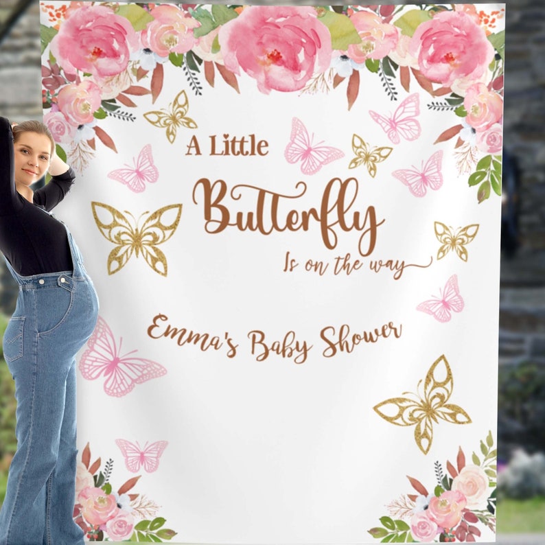 Butterfly Baby Shower Backdrop Baby Shower Decoration Pink Etsy