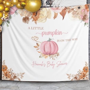 A Little Pumpkin Baby Shower Backdrop Fall Autumn Baby Sprinkle Decor Girl Baby Shower Banner Custom Name Party Sign Welcome Baby