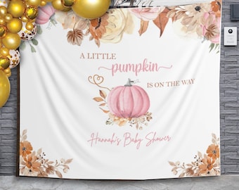 Ein wenig Kürbis-Babyparty-Kulisse Herbst Herbst Baby Sprinkle Dekor Mädchen-Baby-Dusche-Banner Benutzerdefinierte Name Party Zeichen Willkommen Baby