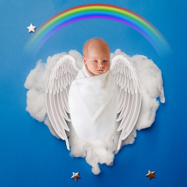 Newborn digital backdrops, Baby Newborn Prop, Digital Download, Angel Wings Backdrop, Rainbow Backdrop, Digital backdrops, Cloud Backdrop