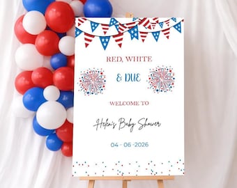 Printed Fourth of July Baby Shower Sign Red White and Due Custom Independence Day Foamboard American Party Welcome Poster Patriotic Decor