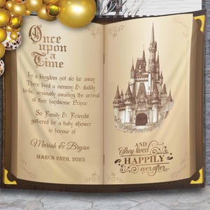 Märchen Junge Babyparty Kulisse, Kleiner Prinz auf dem Weg, Schloss Buch Kulisse, Es war einmal Dekor, Märchenbuch Thema Baby Sprinkle