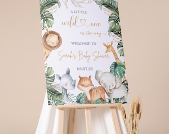 Baby Shower Welcome Sign Safari Jungle Baby Shower Foamboard Printed Little Wild One Greenery Safari Animals Baby Shower Decor Baby Sprinkle