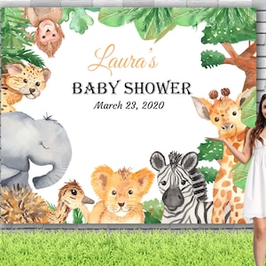 Safari Baby shower Backdrop | Custom Jungle Theme Baby Shower Boy or Girl, Farm Party Banner 01BAS04