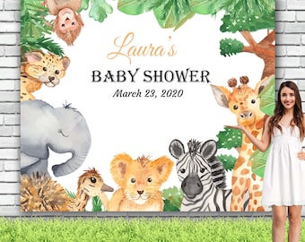 Safari Baby shower Backdrop | Custom Jungle Theme Baby Shower Boy or Girl, Farm Party Banner 01BAS04