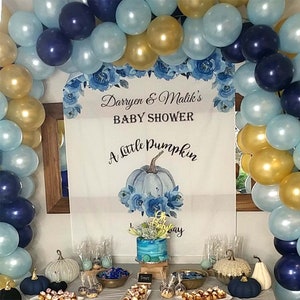 Pumpkin Baby Shower Backdrop Little pumpkin backdrop Baby Shower Backdrop Custom Photo Booth Backdrop Boy Baby SHower Ideas