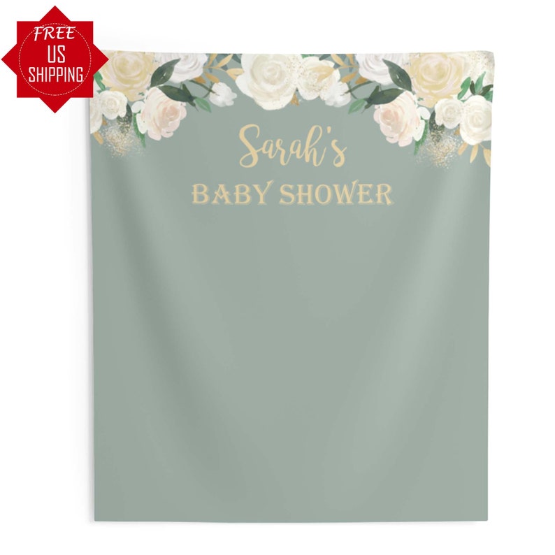 Sage Green Backdrop Curtain Baby Shower Backdrop Christening Etsy