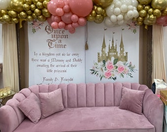 Baby Shower Backdrop Blush Pink Floral Princess Fairytale Decor Royal Shower Little Princess Once Upon A Time Castle Baby Shower Banner