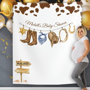 Cowboy Baby Shower Backdrop Holy Cow Baby Theme Decoration Wild West Western Country Baby Shower Banner Little Cowboy on the Way Cowboots