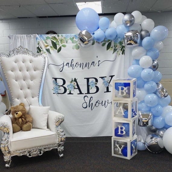 Boy Baby Shower Backdrop, Blue Baby Shower Decorations, Greenery Baby Shower  Banner, Twins Photo Booth Backdrop 01BAS29 
