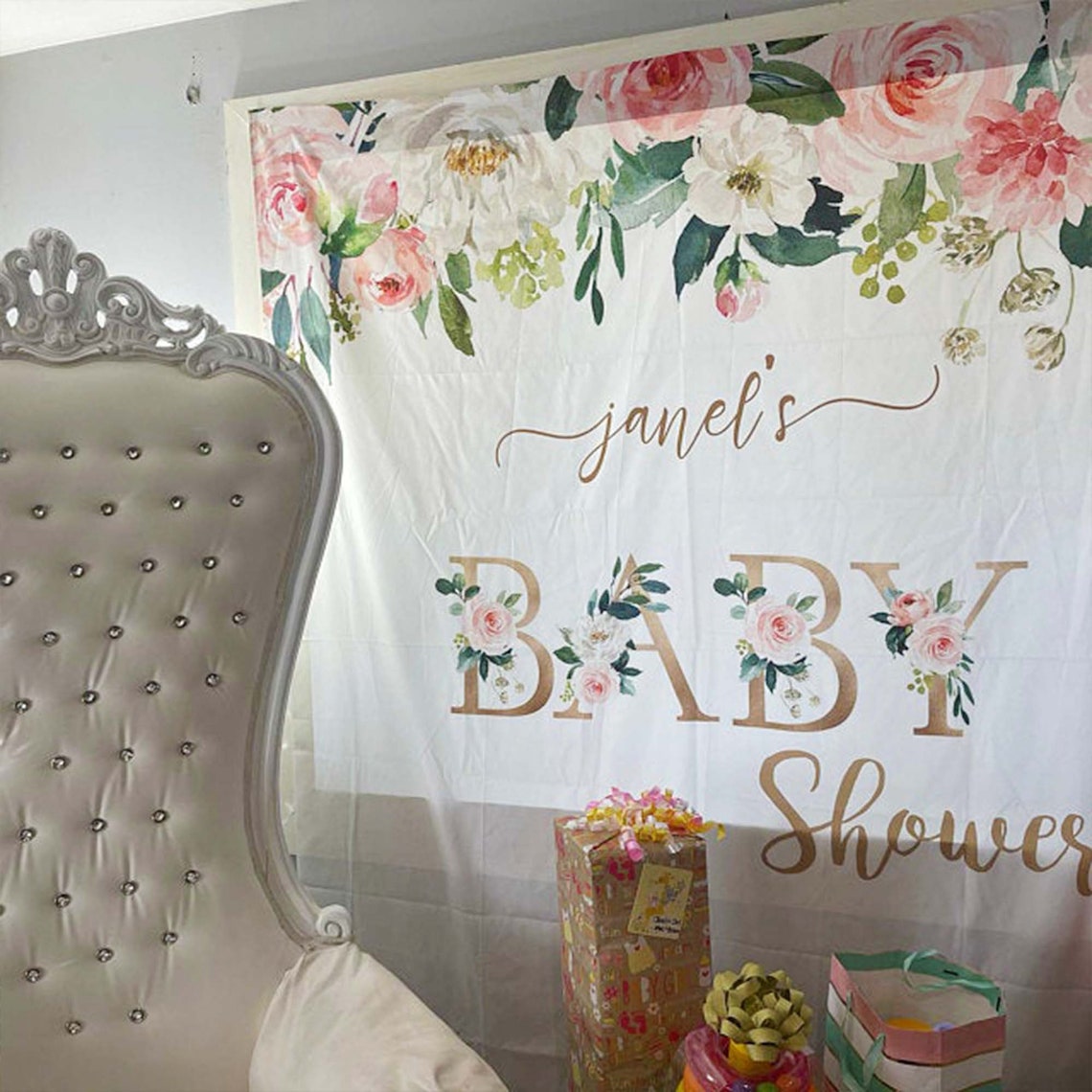 Floral Baby Shower Backdrop Floral Baby Shower Decorations Etsy