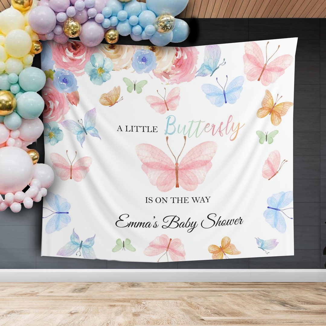 Butterfly Baby Shower Backdrop Pastel Watercolor Rainbow Butterfly