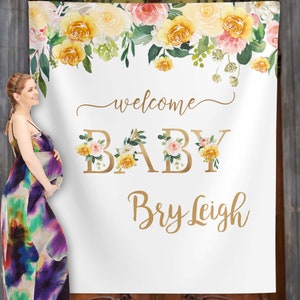 Floral Baby Shower Backdrop, Floral Baby Shower Decorations, Photo Booth Backdrop, Gender Neutral Banner, Girl Shower, Twins Shower 01BS06