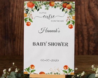 Little Cutie Baby Shower Sign Citrus Welcome Sign Orange Clementine Baby Shower Little Cutie is on the Way Gender Neutral Baby Shower sign