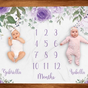 Twins milestone blanket Personalized Baby Blanket Twins Baby Shower Gift Ideas Twins Growth Tracker Baby Age Blanket Twins Monthly Blanket