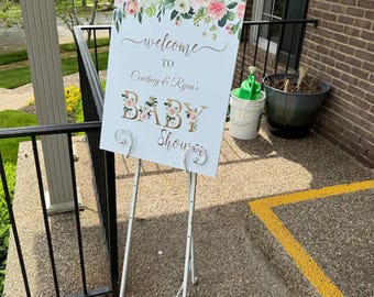 Printed Baby Shower Welcome Sign Custom Blush Pink Floral Foam Board Baby Shower Decoration Welcome Poster Baby Sprinkle Printed and Shipped