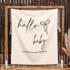 Baby Shower Decor Hello Baby Coquette Bow Backdrop Minimalist Baby Sprinkle Banner Boho Gender Neutral Personalized Welcome Baby Sign
