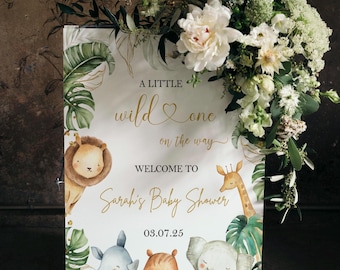 Printed Little Wild One Baby Shower Welcome Sign Safari Jungle Baby Shower Foamboard Greenery Safari Animals Baby Shower Decor Baby Sprinkle