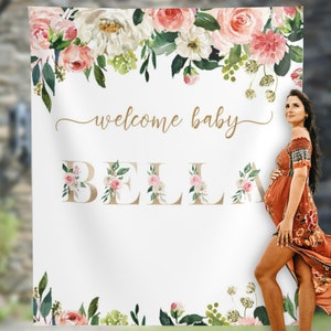 Baby Shower Decoration Girl, Floral Baby Shower Backdrop, Girl Baby Shower Decoration, Welcome Baby Backdrop, It&#39;s a girl banner 01BAS75
