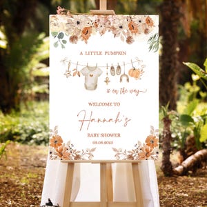 Printed Fall Pumpkin Baby shower Sign Baby Clothes Welcome Foamboard