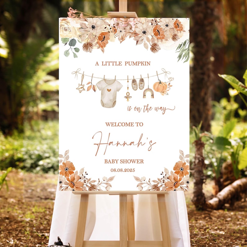 Printed Fall Pumpkin Baby shower Sign Baby Clothes Welcome Foamboard