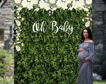 Oh baby Grass Wall Backdrop Custom Baby Shower Backdrop Oh Baby Hedge Wall Backdrop Greenery Backdrop Green Photobooth 01WB16