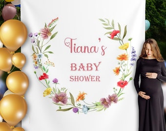 Wildblumen-Baby-Dusche, Baby-Dusche-Dekoration, Mädchen-Baby-Dusche-Hintergrund, Frühlings-Baby-Dusche-Banner