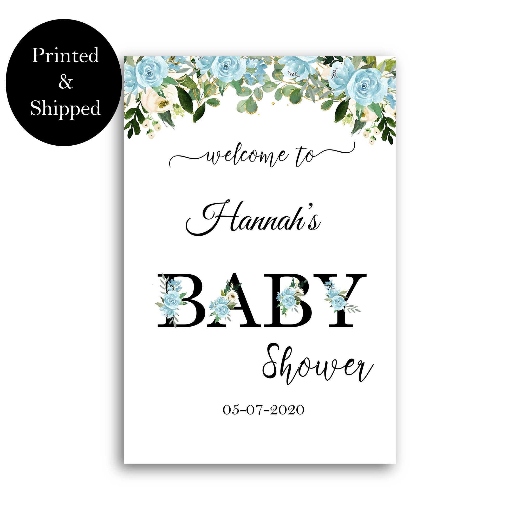 Blue Floral Boy Baby Shower Welcome Sign Foamboard Custom Baby Shower ...