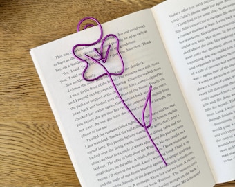 Hand Wired Violet Flower Bookmark - Aluminum Wire - Gift for Reader