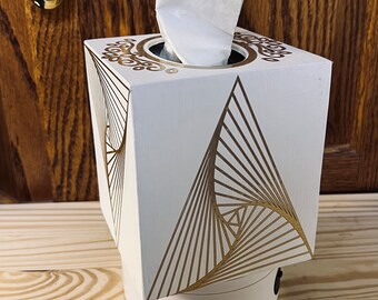 Handmade Elegant Tissue Box Cover, Wood Tissue Box Cover, Elegant Brushed Gold Foil.