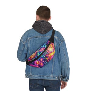 Colorful Psychedelic NEon Ganja Fractals Fanny Pack | Vibrant Festival Belt Bag, Perfect for Music Festivals, Raves