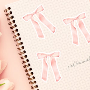 Coquette Pink Ribbon Bow Vinyl Sticker | Ballet Planner Stickers | Girly Pink Aesthetic Laptop Sticker | Coquette Decor Water Bottle Sticker