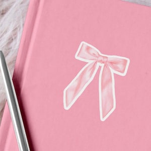 Coquette Pink Ribbon Bow Vinyl Sticker | Ballet Planner Stickers | Girly Pink Aesthetic Laptop Sticker | Coquette Decor Water Bottle Sticker