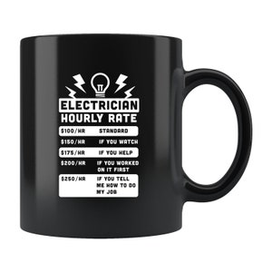 Divertida taza de electricista. Regalo de electricista. Regalo para electricista. Tarifa por hora de electricista. Regalo de manitas. Regalo de contratista. Taza de contratista #b250