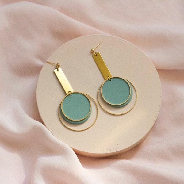 EVERLY in Mineral Green // Polymer clay drop earring, statement earring, brass hoop, gifts for her