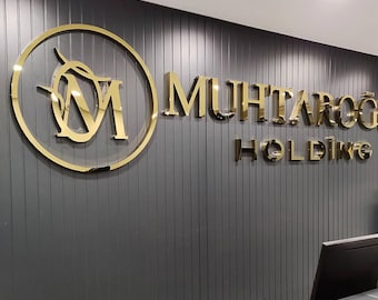 Custom Metal Coated Acrylic Business Sign: 3D Laser Cut Office Decor