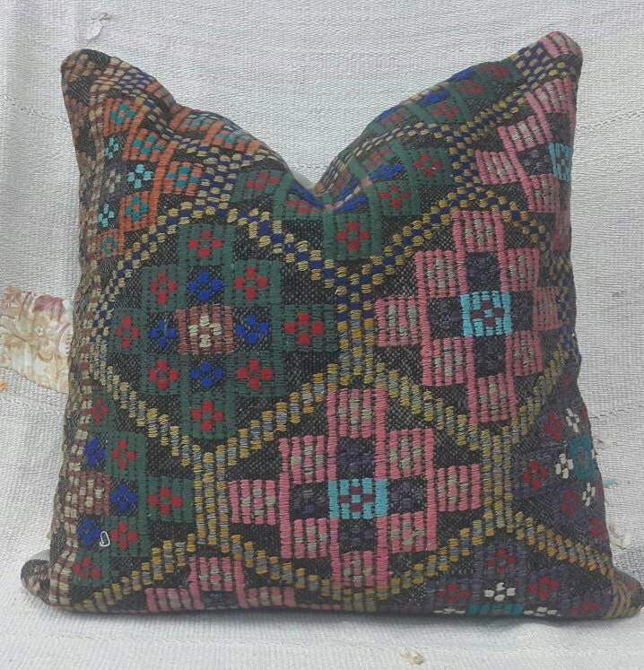 Turkish Kilim Pillow 24×24 İnches Decorative Pillow Cushion Cover Throw Pillow Tribal Pillow Cover Vintage Pillow Oversize Pillow 180