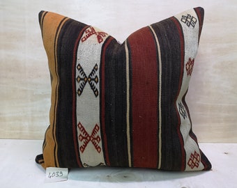 Turkish Kilim Pillow 24"×24" İnches Decorative Pillow Cushion Cover Throw Pillow Tribal Pillow Kilim Pillow Pillow Cover Organic Pillow 4039