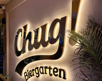 Metallschild mit LED-Hintergrundbeleuchtung: 3D Logo, Business & Salon