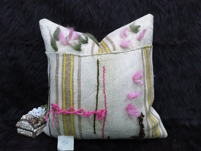 Hemp Pillow 20\u00d720 \u0130nches Decorative Kilim Pillow Decorative Pillow Cushion Cover Throw Pillow Tribal Pillow Turkish Kilim Pillow Linen 156