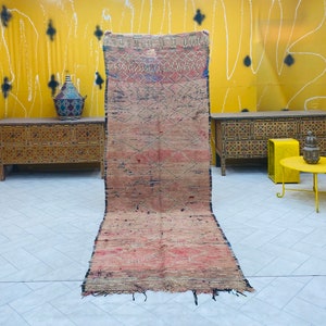 Moroccan rug Runner floor rug handmade wool 3.8 ft x 10 ft 111 cm x 305 cm image 1