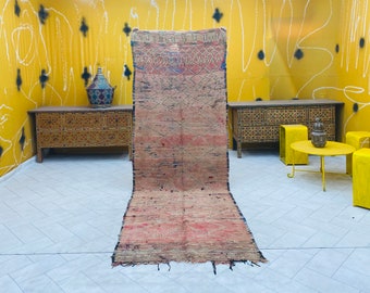 Moroccan rug | Runner floor rug | handmade wool (3.8 ft x 10 ft )(111 cm x 305 cm )