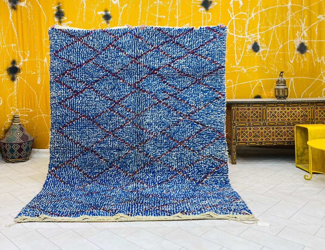 Blue Moroccan Rug,beni Ourain Rug, Custom Rug, Berber Style Rug, Area