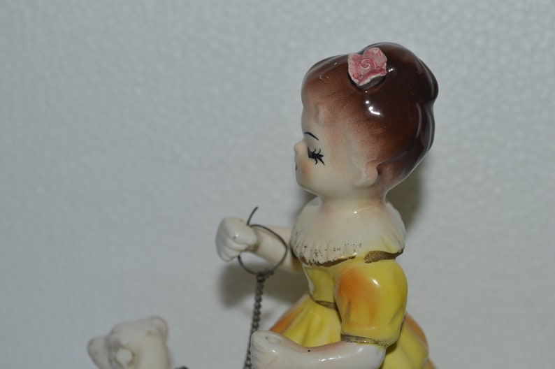 Vintage 1950/'s Lady Walking Poodle Dog Ceramic Made In Japan Classic Midcentury Ornament
