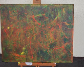 Acrylic Painting “Sideral” 20X16 Inches One Of A kind Hand Made in USA Green Orange Red Yellow Abstract Modern Art