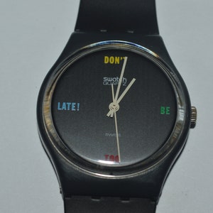 1984 Vintage Swatch Watch GA100 DON&#39;T BE TOO Late Unisex Swiss Quartz Originals Plastic  Second Generation