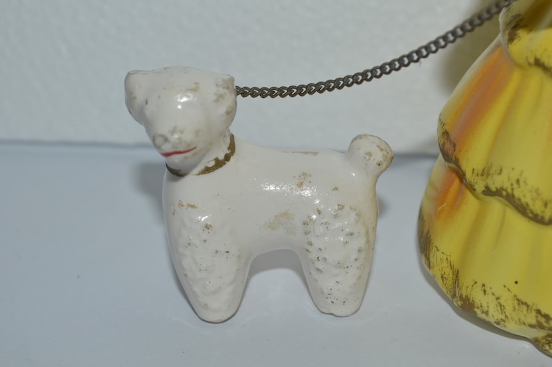 Vintage 1950/'s Lady Walking Poodle Dog Ceramic Made In Japan Classic Midcentury Ornament