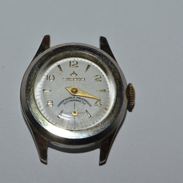 Manson Mechanical Wind Up Watch Swiss Made 26mm 1960s Sold As Is Good For Parts Or Repair